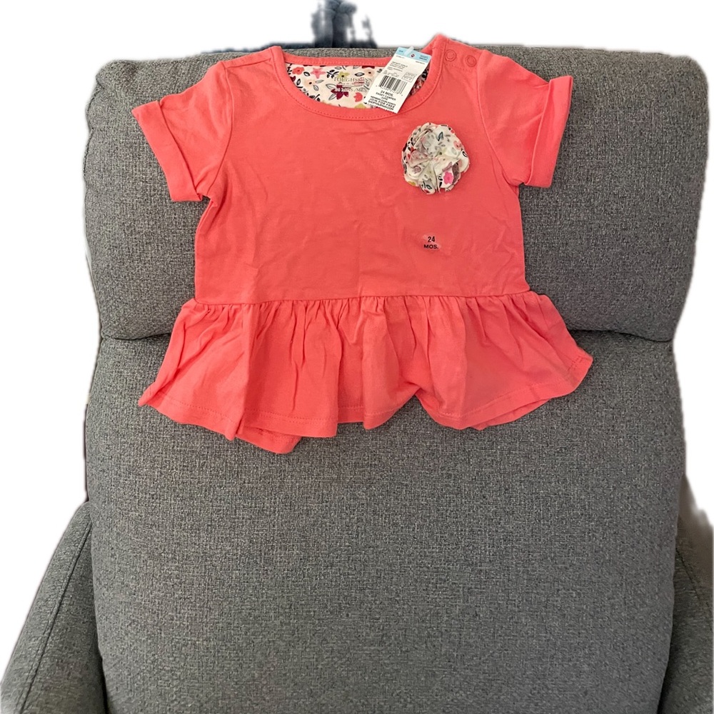Coral Peplum Baby Top with Floral Accent 24 months NWT